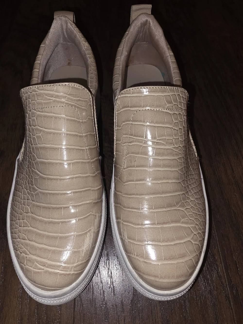 Lulu's Croc-Embossed Slip-On Platform Sneakers in Beige